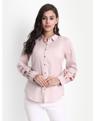 FASHION TOP WITH EMBROIDERY ON THE CUFF OF THE FULL SLEEVES AND FANCY FABRIC