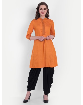 SOLID SHORT KURTA AND DHOTI SET EMBELLISHED WITH MS AND BEADS WORK