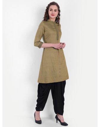 SOLID SHORT KURTA AND DHOTI SET EMBELLISHED WITH MS AND BEADS WORK