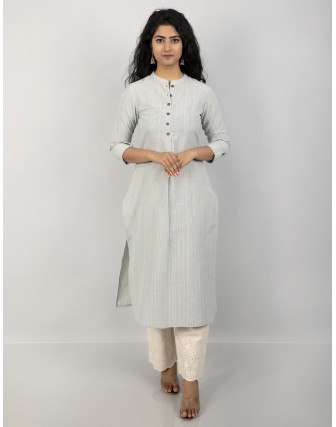 Suti Women's Cotton Stripe Front Buttoned Long Tunic, Grey