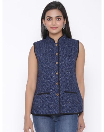 Suti Womens Cotton Regular Fit Jacket, Navy Blue