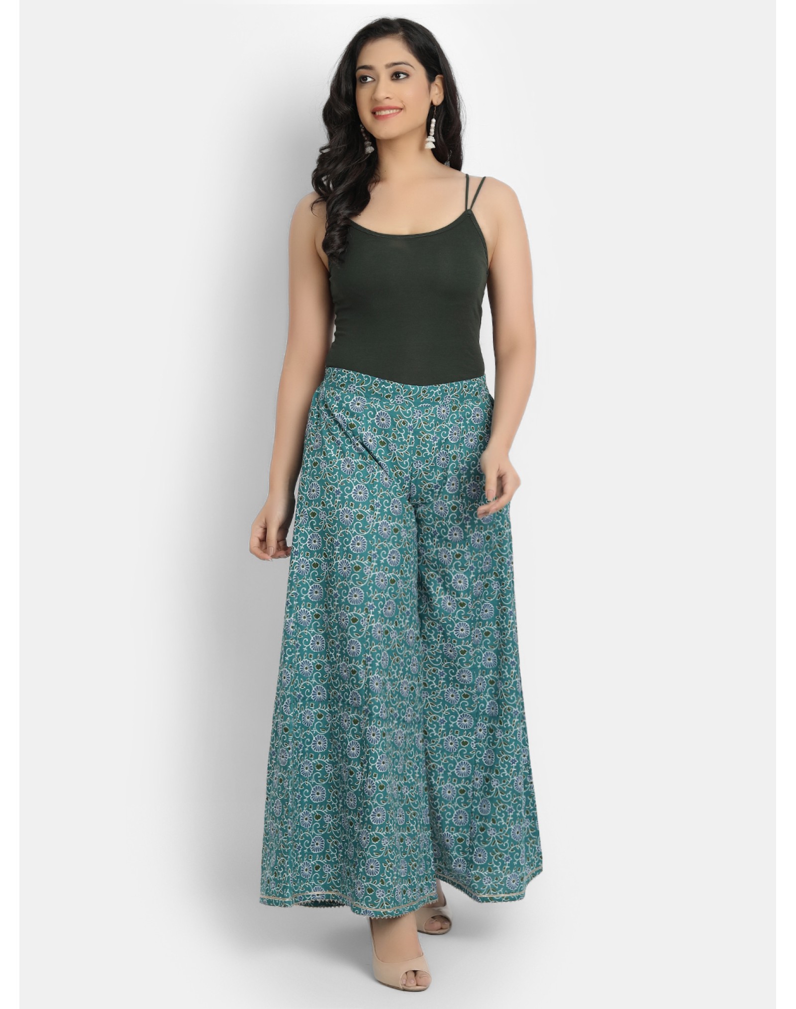 Cotton Printed Kalidar Palazzo, Teal