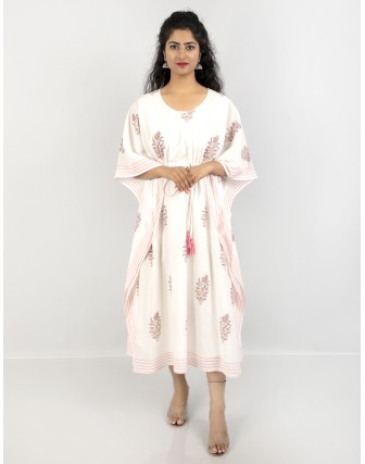 Suti Women's Cotton Beautiful Printed Kaftan with Drawstring at Waist, Pink