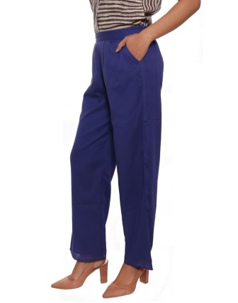 Suti Women`s Cotton Voile Double Layered Trousers, Royal Blue
