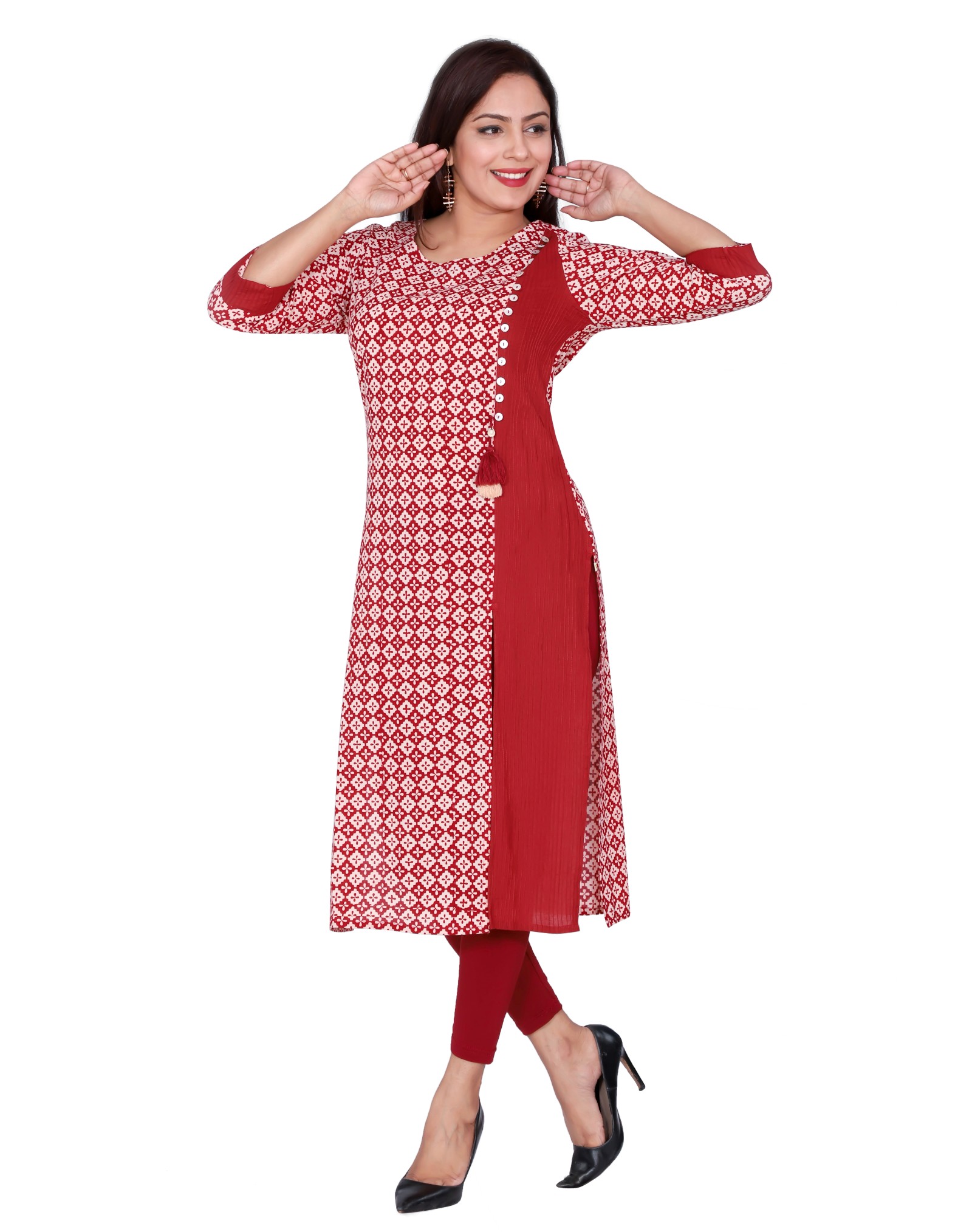 SUTI Womens COTTON HAND BLOCK PRINTED KURTI, MAROON