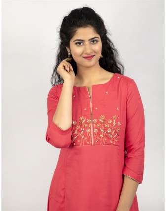 Anagh Women's Rayon Modal Party Wear Beautiful Kurti with Trouser, New Coral