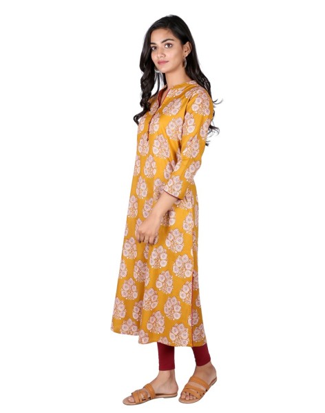 Suti Womens Cotton A Line Fit Kurti, Mustered