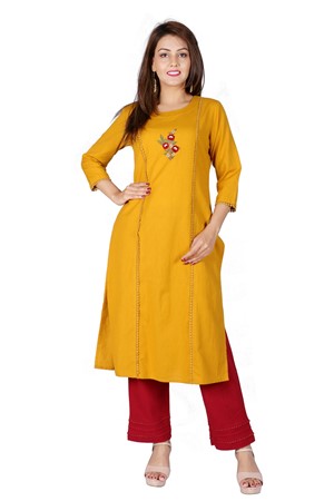 STRAIGHT EMBROIDERED KURTI WITH BOTTOM