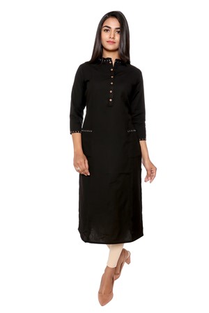 COTTON A-LINE  LONG KURTI WITH FRONT POCKET