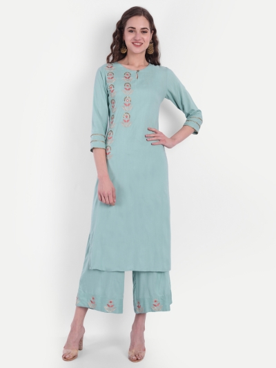 EMBROIDERED KURTA SET WITH PALAZZO EMBELLISHED WITH SEQUENCE WORK