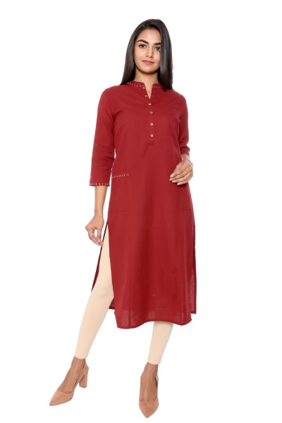 COTTON A-LINE  LONG KURTI WITH FRONT POCKET