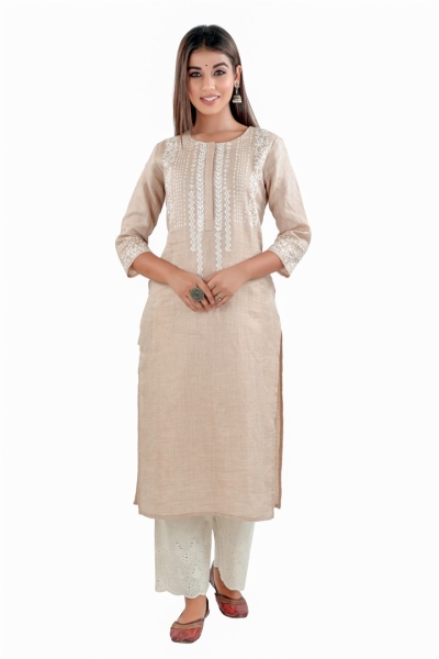 Hand embroidery Chikankari V neck Anarkali Dress | Long Kurti in Cotto -  House Of Kari (Chikankari Clothing)