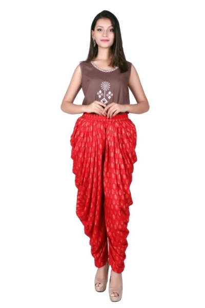 Unisex Printed Dhoti Pant With Copper Printed Border - Black